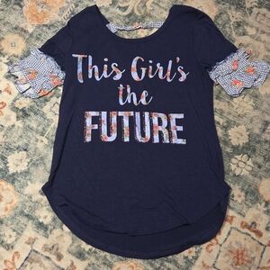 Lily Bleu Navy Blue 'This Girl's the Future' Tee Floral Ruffle Sleeves